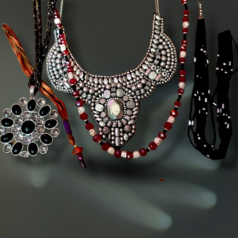 Vintage Vampire Queen Lilith's Jewelry Lot Skull, Black & Red Glass Purple Rope